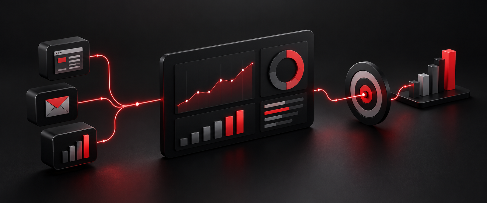 Abstract digital marketing workflow and business analytics illustration
